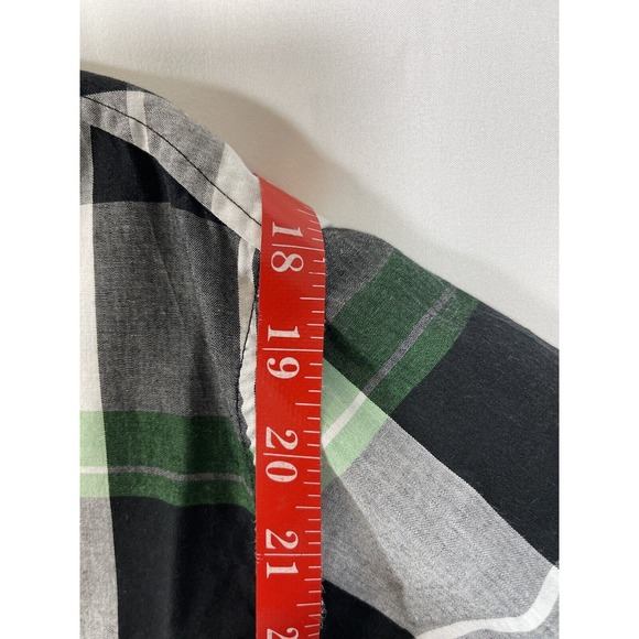 MX Republic Mens Button Up Short Sleeve Shirt White Green Black Plaid Size Large - Picture 5 of 8